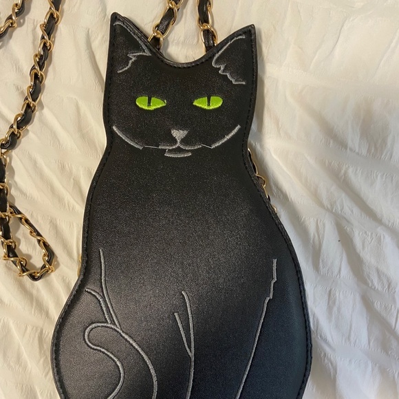 NWOT Faux Leather Black Cat Crossbody Bag - Picture 2 of 6